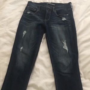 Express size 4 distressed dark wash denim